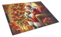 Yorkshire Terrier Yorkie and Santa Claus Cutting Board Tempered Glass Kitchen Cutting Surface, Heat Resistant Chopping, Non-Slip Feet, Food Prep & Serving
