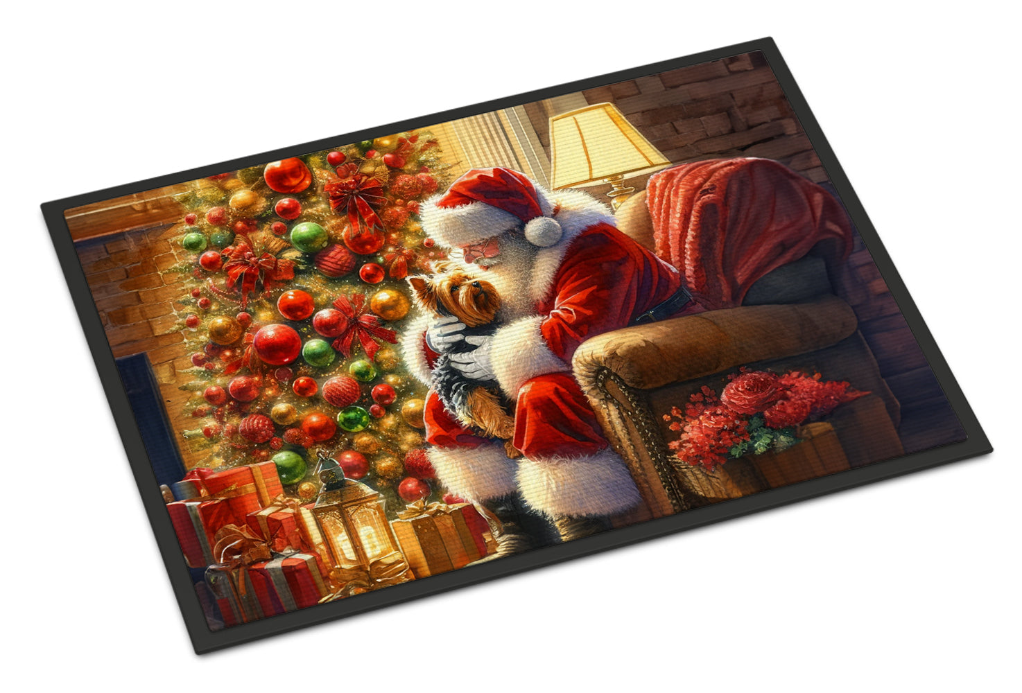 Yorkshire Terrier Yorkie and Santa Claus Doormat Indoor Outdoor 18H X 27W Front Door Mat Rugs for Entryway, Non Slip Washable