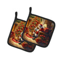 Yorkshire Terrier Yorkie and Santa Claus Pot Holder Set of 2 Heat Resistant Quilted Hot Pads 7.5 x 7.5 Inch, Insulated Kitchen Trivets for Cooking & Baking