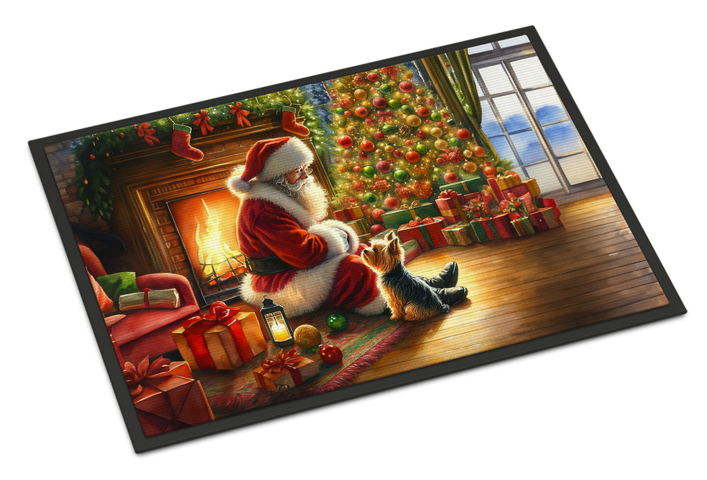 Yorkshire Terrier Yorkie and Santa Claus Doormat Indoor Outdoor 24H X 36W Front Door Mat Rugs for Entryway, Non Slip Washable Low Pile,