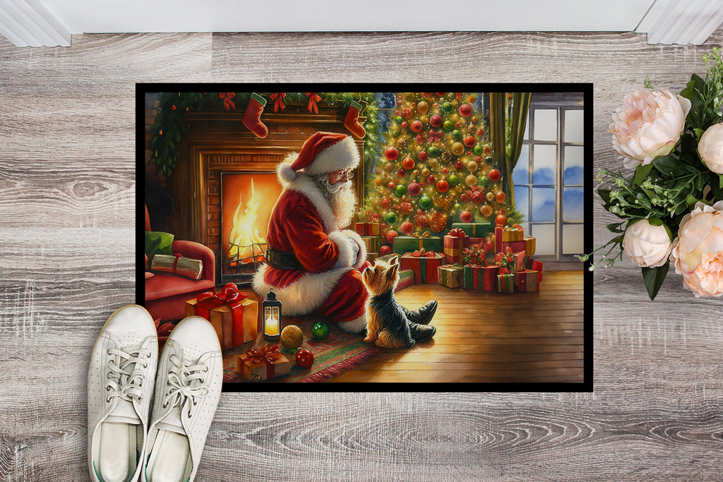 Yorkshire Terrier Yorkie and Santa Claus Doormat Indoor Outdoor 24H X 36W Front Door Mat Rugs for Entryway, Non Slip Washable Low Pile,
