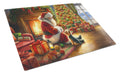 Yorkshire Terrier Yorkie and Santa Claus Cutting Board Tempered Glass Kitchen Cutting Surface, Heat Resistant Chopping, Non-Slip Feet, Food Prep & Serving