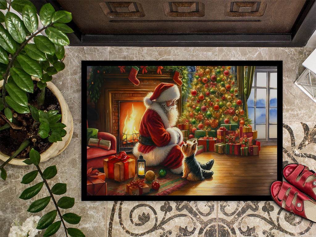 Yorkshire Terrier Yorkie and Santa Claus Doormat Indoor Outdoor 18H X 27W Front Door Mat Rugs for Entryway, Non Slip Washable
