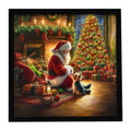 Yorkshire Terrier Yorkie and Santa Claus Framed Metal Print Bathroom, Kitchen, Office, Home Decor Wall Art Ready to Hang, Square, 8X8