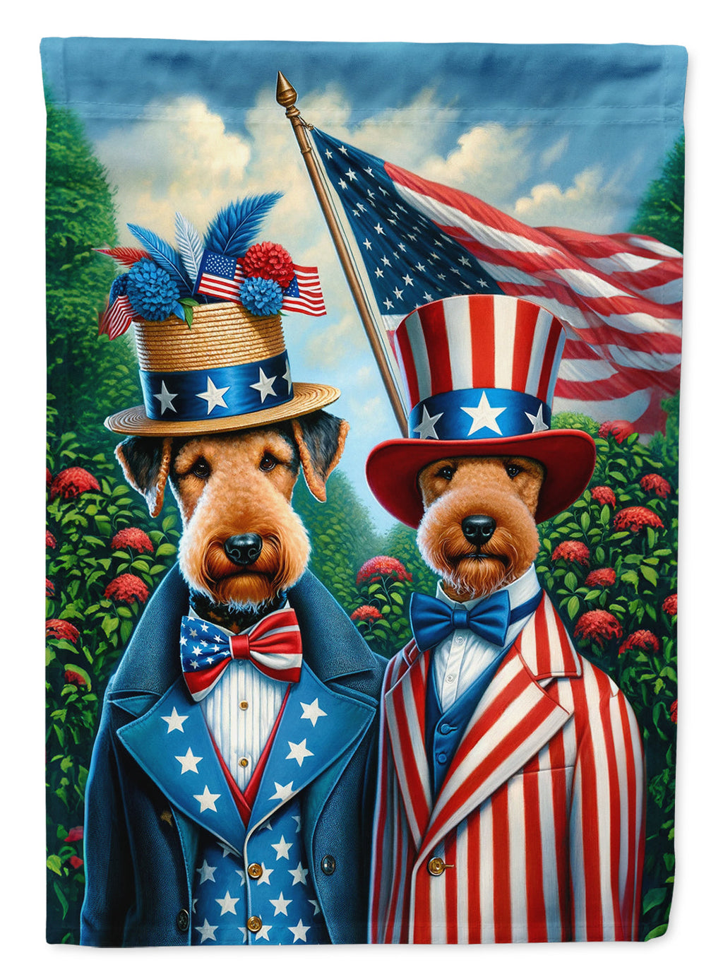 All American Airedale Terrier House Flag 28x40 Porch Sleeve Pole Decorative Outside Yard Banner Artwork Wall Hanging, Polyester