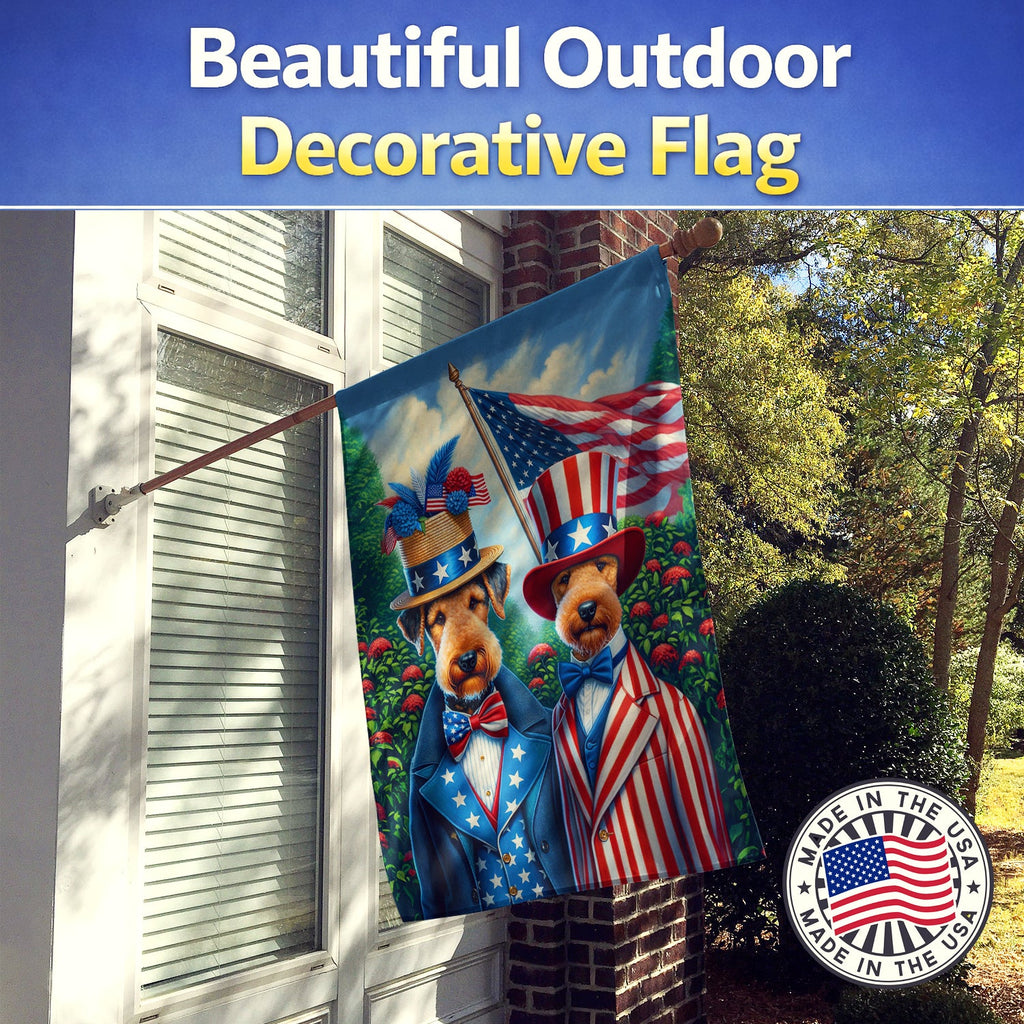 All American Airedale Terrier House Flag 28x40 Porch Sleeve Pole Decorative Outside Yard Banner Artwork Wall Hanging, Polyester