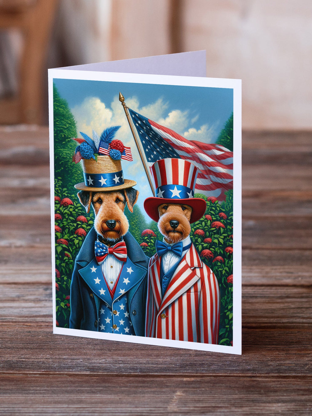 All American Airedale Terrier Greeting Cards Pack of 8 Blank Cards with Envelopes Whimsical A7 Size 5x7