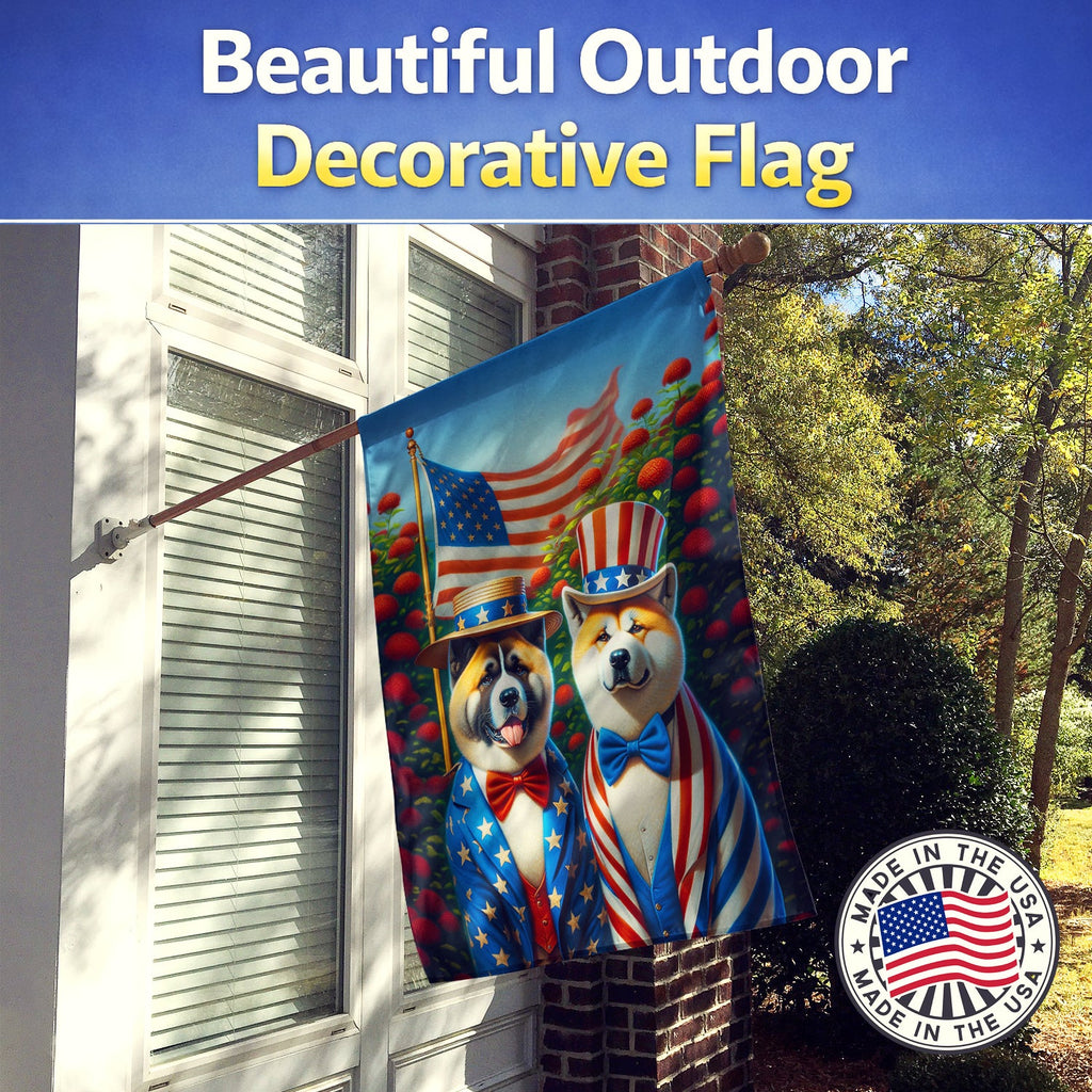 All American Akita House Flag 28x40 Porch Sleeve Pole Decorative Outside Yard Banner Artwork Wall Hanging, Polyester
