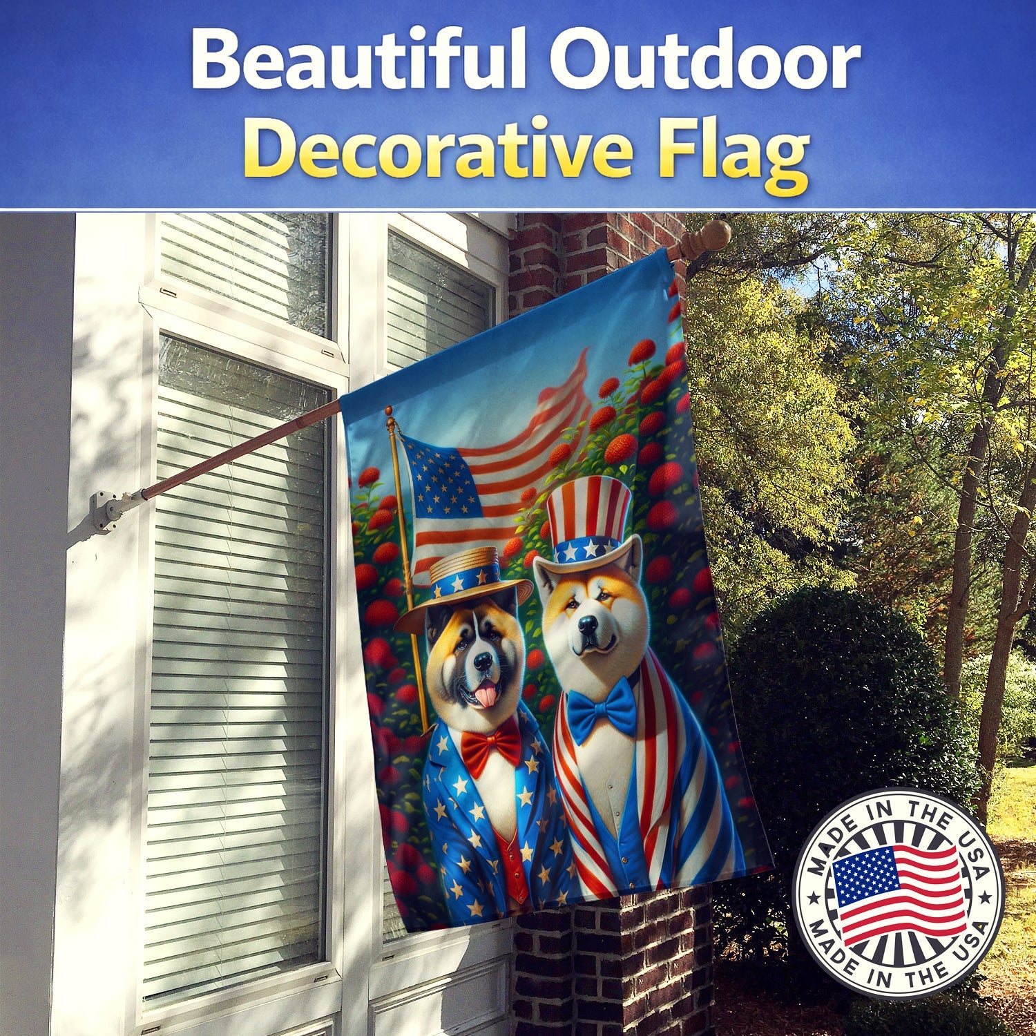 All American Akita House Flag 28x40 Porch Sleeve Pole Decorative Outside Yard Banner Artwork Wall Hanging, Polyester