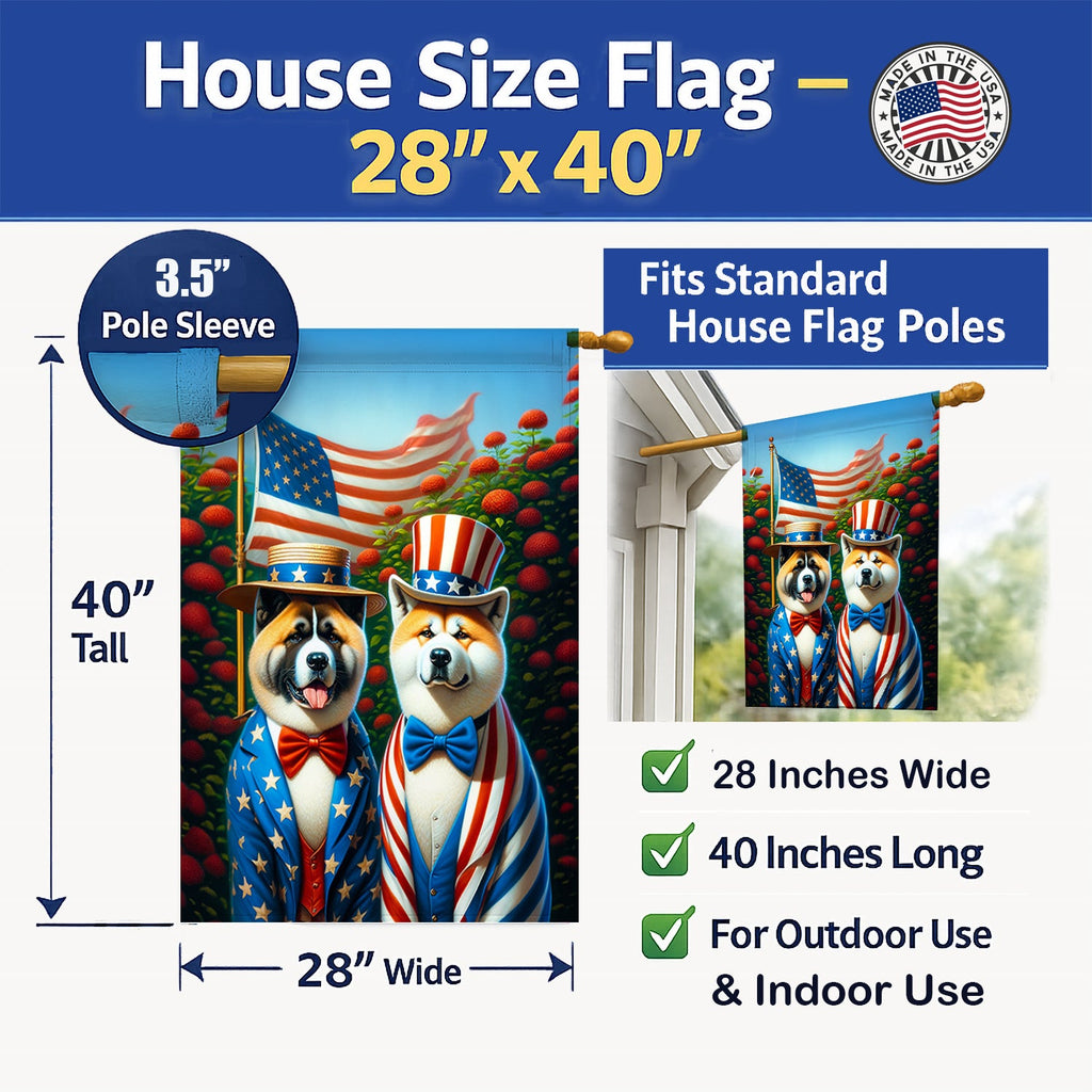 All American Akita House Flag 28x40 Porch Sleeve Pole Decorative Outside Yard Banner Artwork Wall Hanging, Polyester