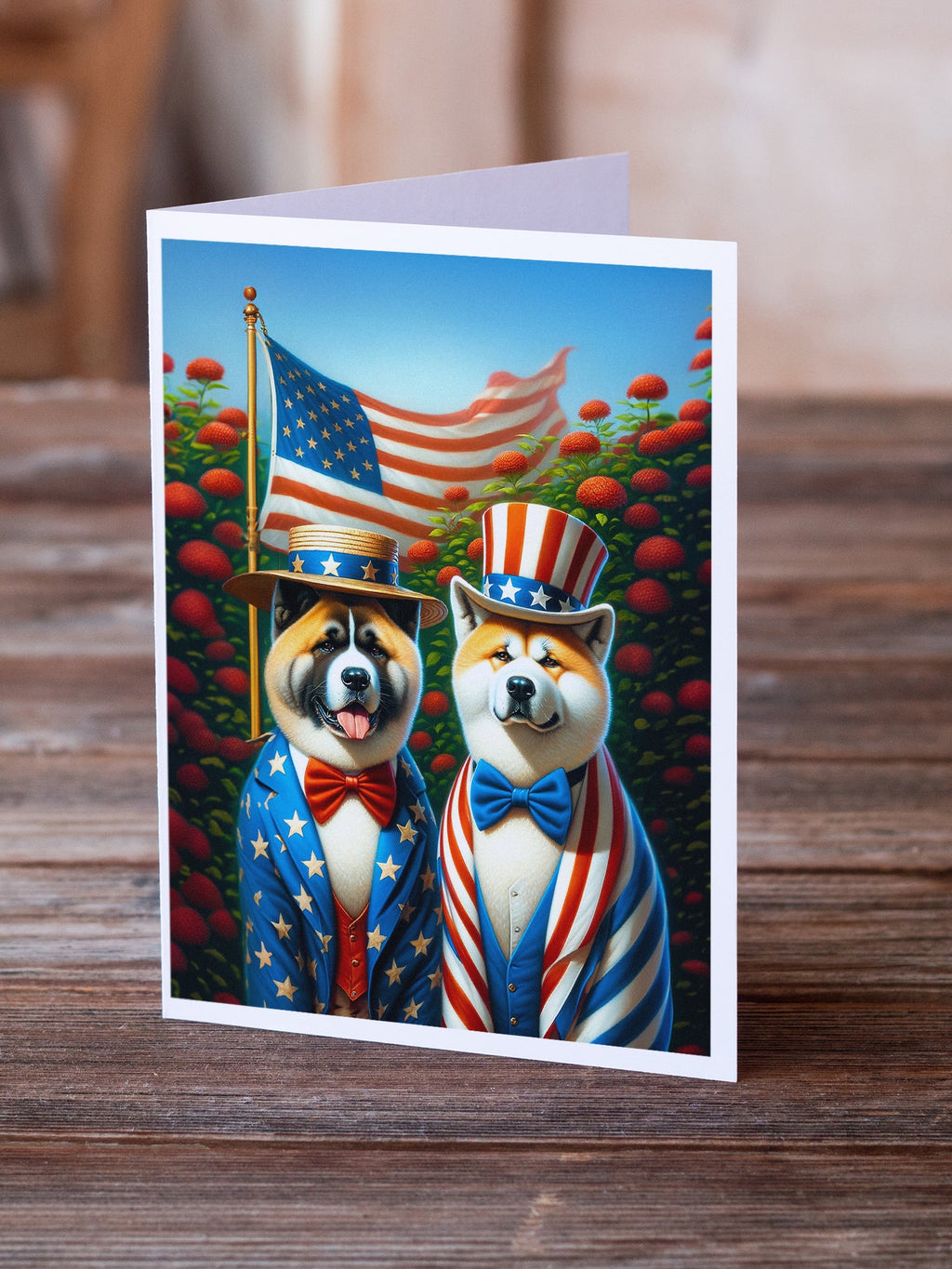 All American Akita Greeting Cards Pack of 8 Blank Cards with Envelopes Whimsical A7 Size 5x7