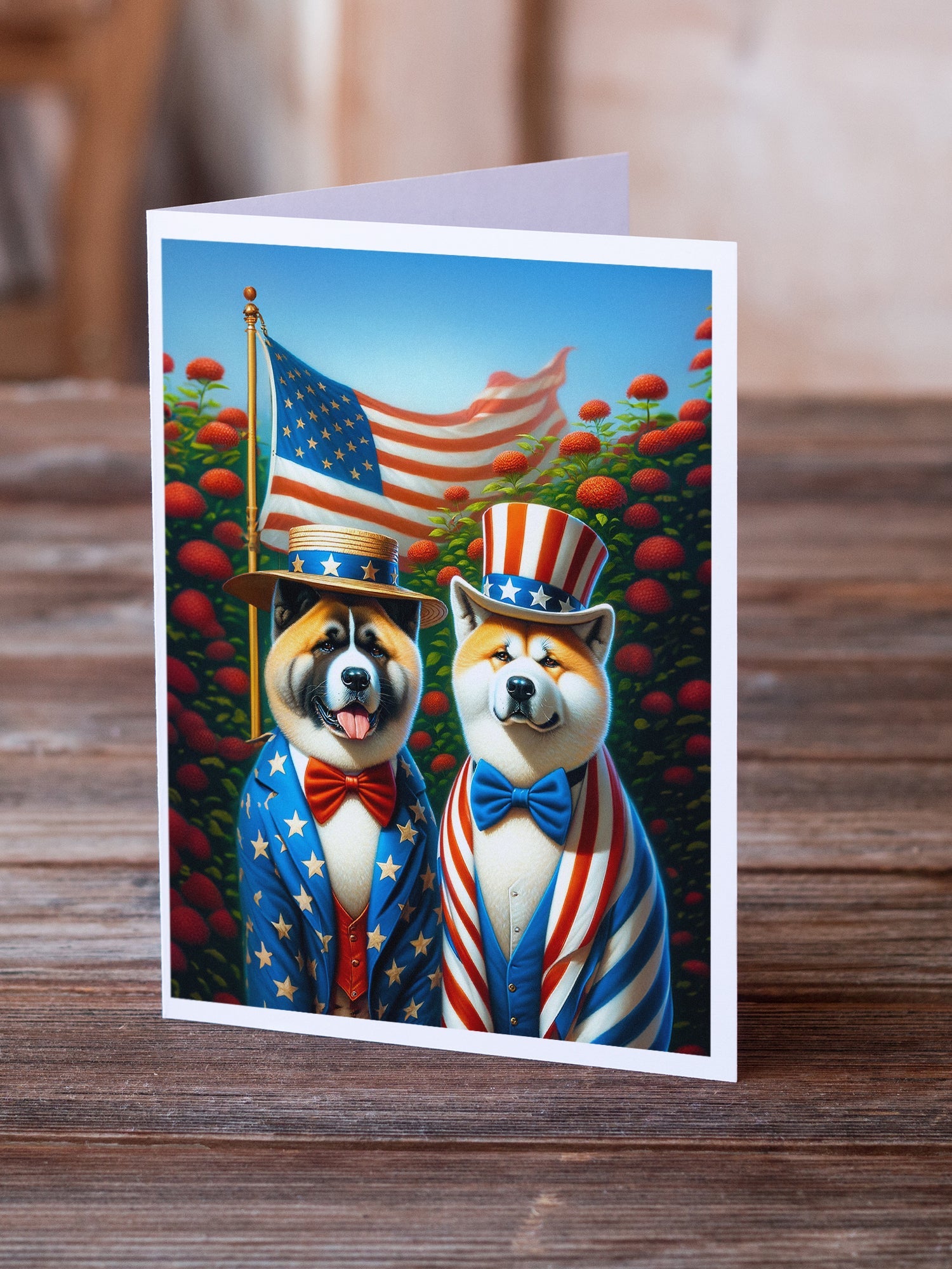 All American Akita Greeting Cards Pack of 8 Blank Cards with Envelopes Whimsical A7 Size 5x7