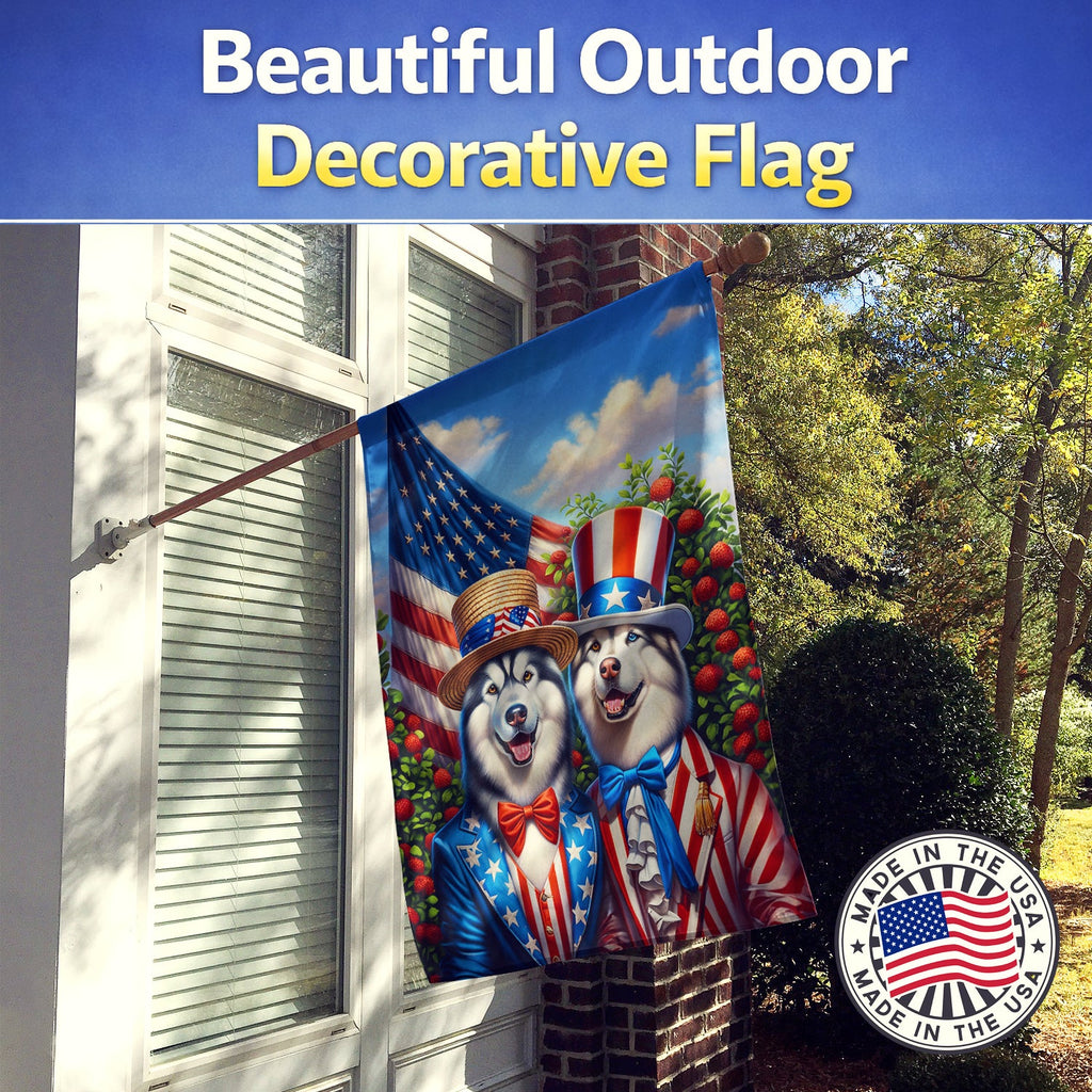 All American Alaskan Malamute House Flag 28x40 Porch Sleeve Pole Decorative Outside Yard Banner Artwork Wall Hanging, Polyester