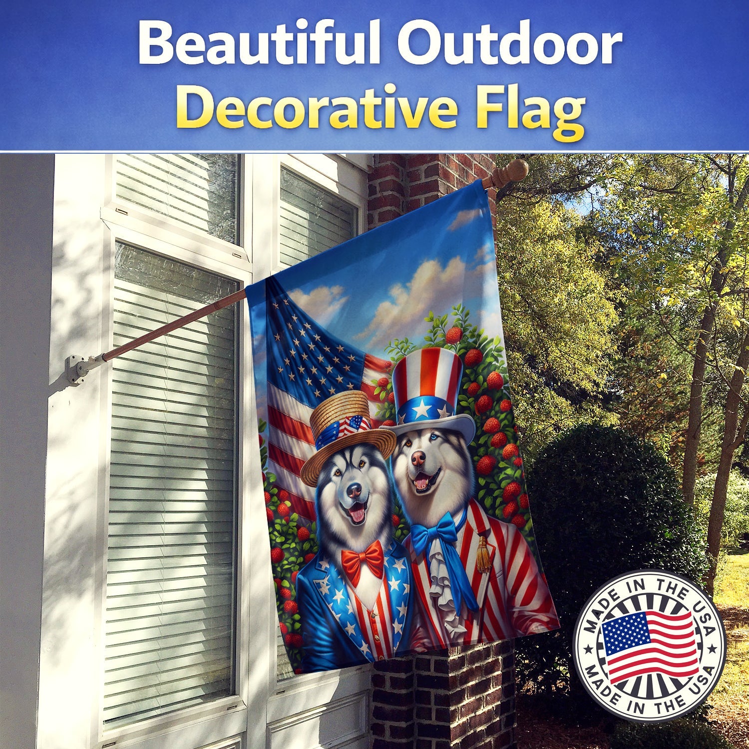 All American Alaskan Malamute House Flag 28x40 Porch Sleeve Pole Decorative Outside Yard Banner Artwork Wall Hanging, Polyester