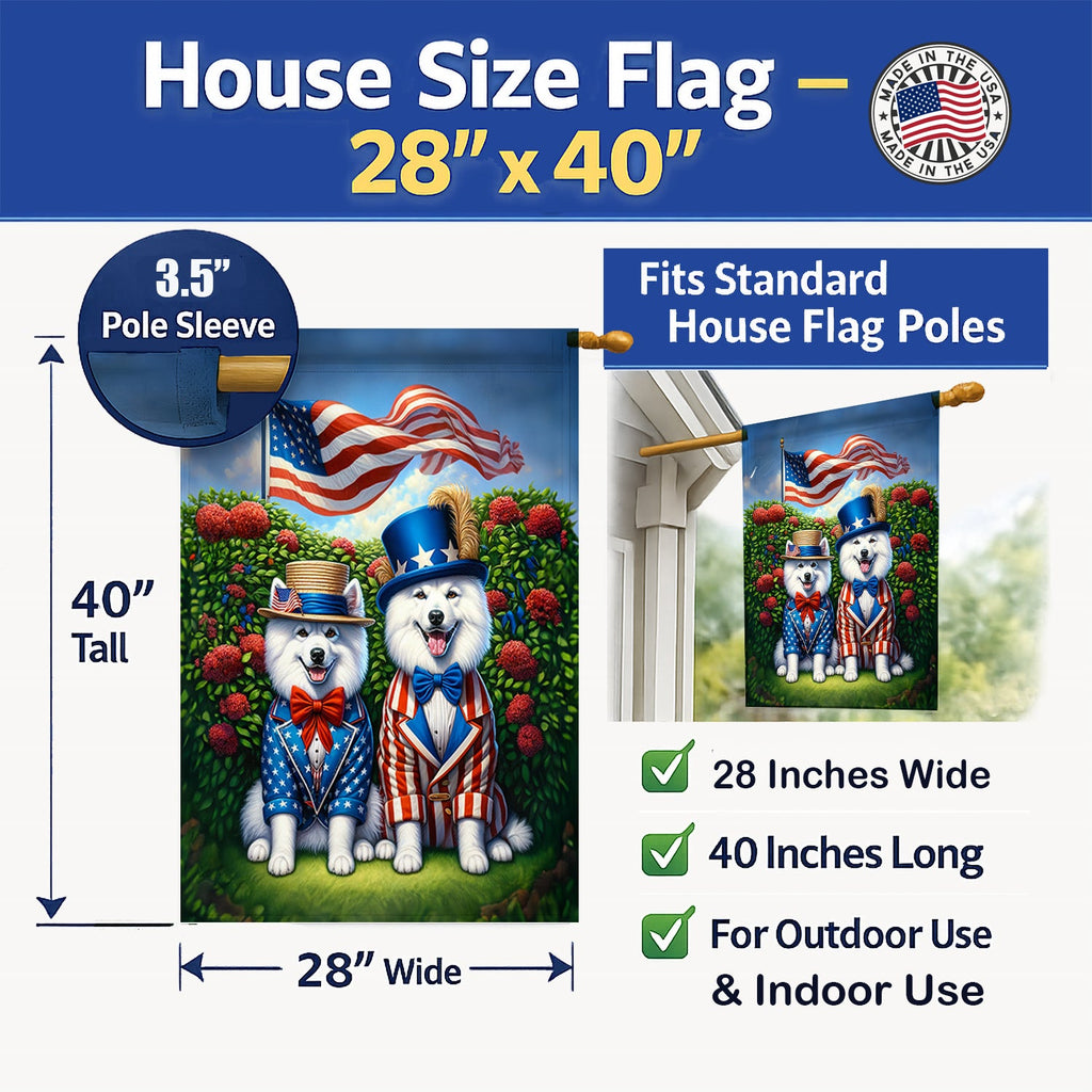 All American American Eskimo House Flag 28x40 Porch Sleeve Pole Decorative Outside Yard Banner Artwork Wall Hanging, Polyester