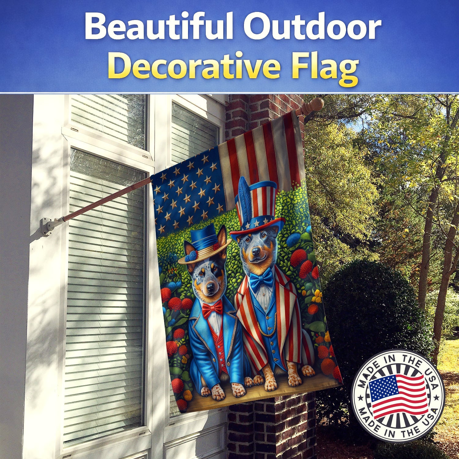 All American Australian Cattle Dog House Flag 28x40 Porch Sleeve Pole Decorative Outside Yard Banner Artwork Wall Hanging, Polyester