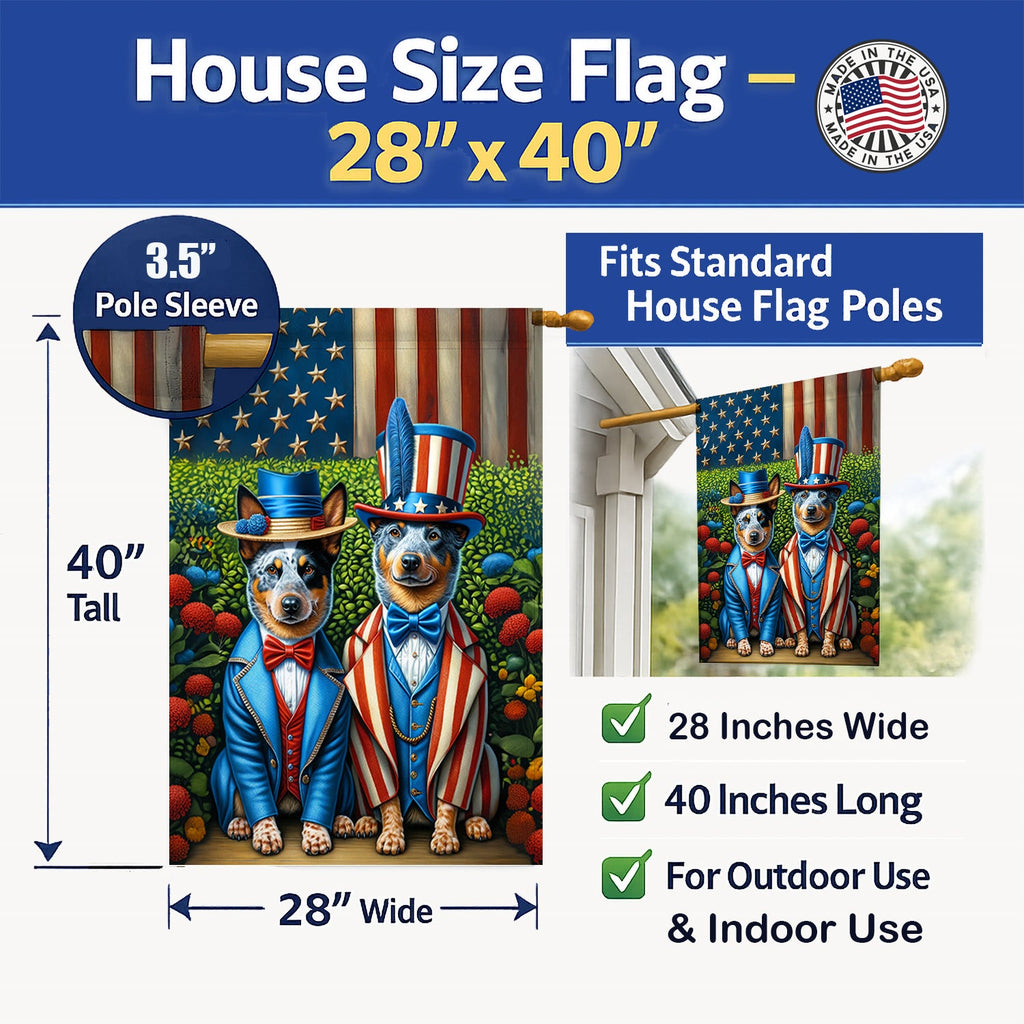 All American Australian Cattle Dog House Flag 28x40 Porch Sleeve Pole Decorative Outside Yard Banner Artwork Wall Hanging, Polyester