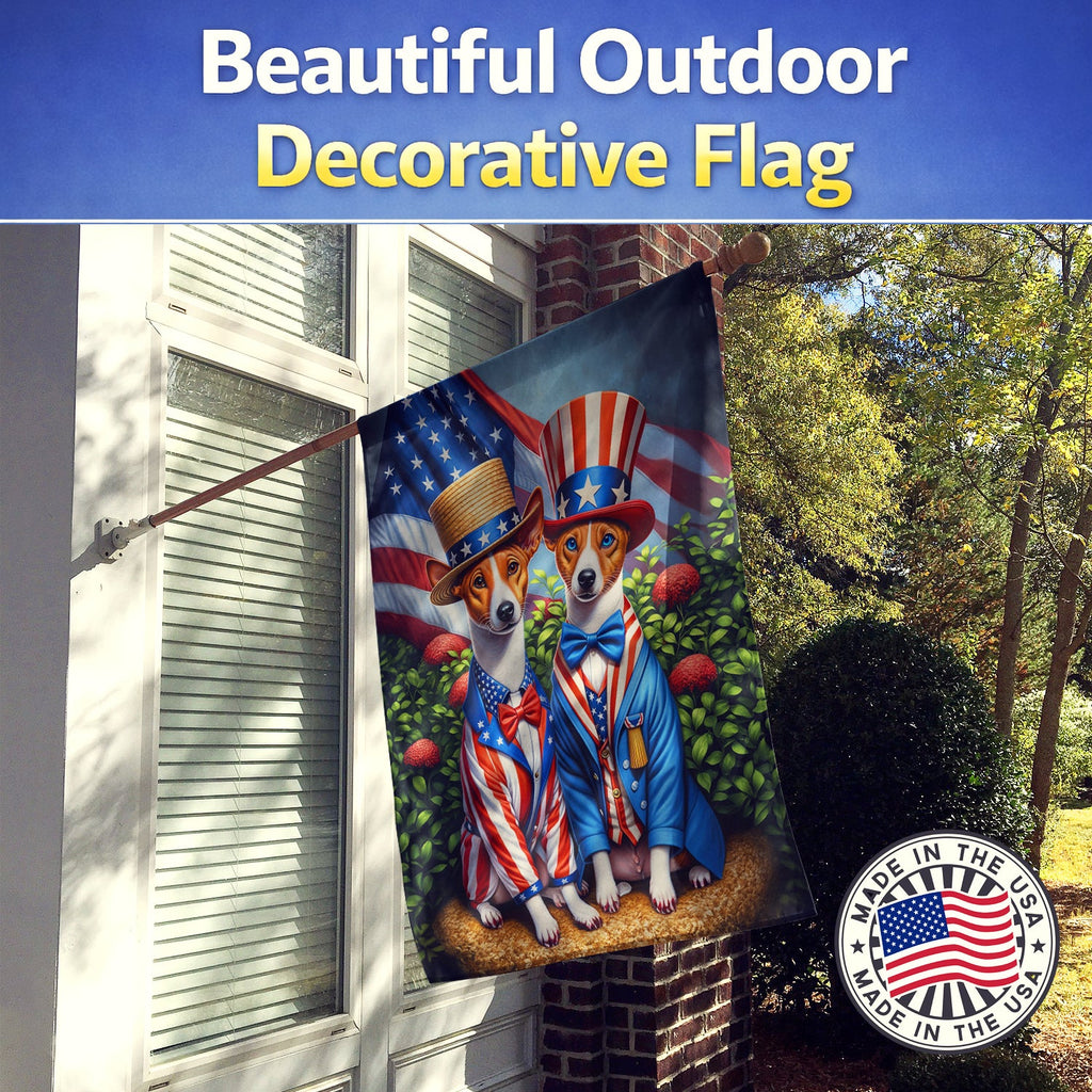 All American Basenji House Flag 28x40 Porch Sleeve Pole Decorative Outside Yard Banner Artwork Wall Hanging, Polyester