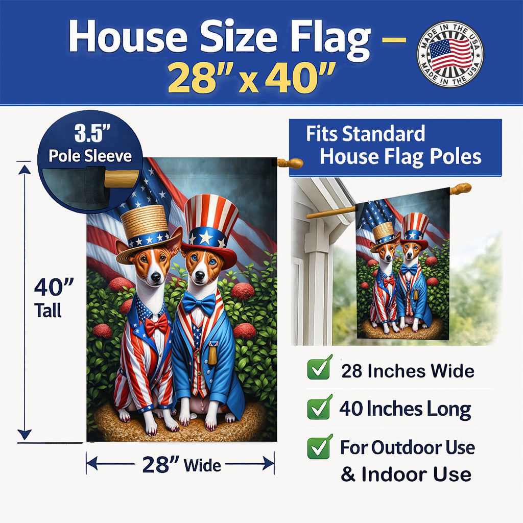 All American Basenji House Flag 28x40 Porch Sleeve Pole Decorative Outside Yard Banner Artwork Wall Hanging, Polyester