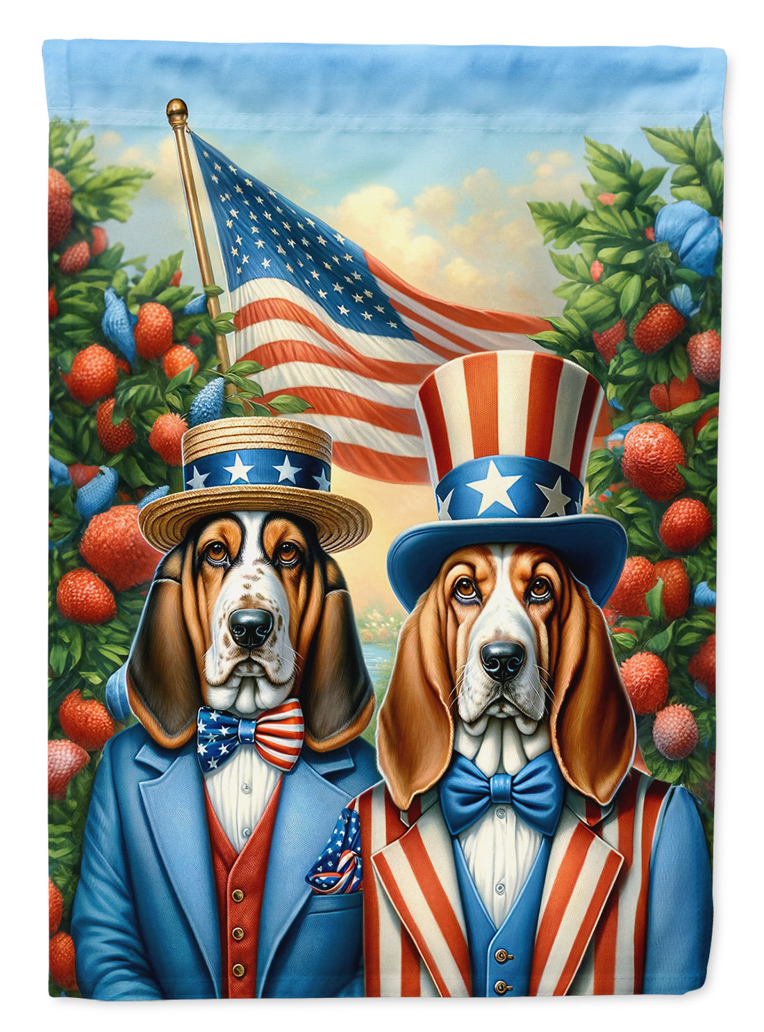 All American Basset Hound House Flag 28x40 Porch Sleeve Pole Decorative Outside Yard Banner Artwork Wall Hanging, Polyester