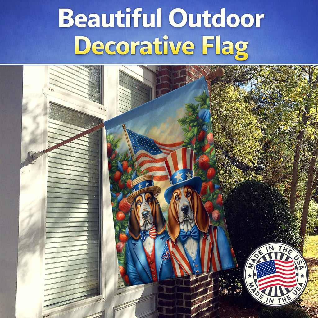 All American Basset Hound House Flag 28x40 Porch Sleeve Pole Decorative Outside Yard Banner Artwork Wall Hanging, Polyester