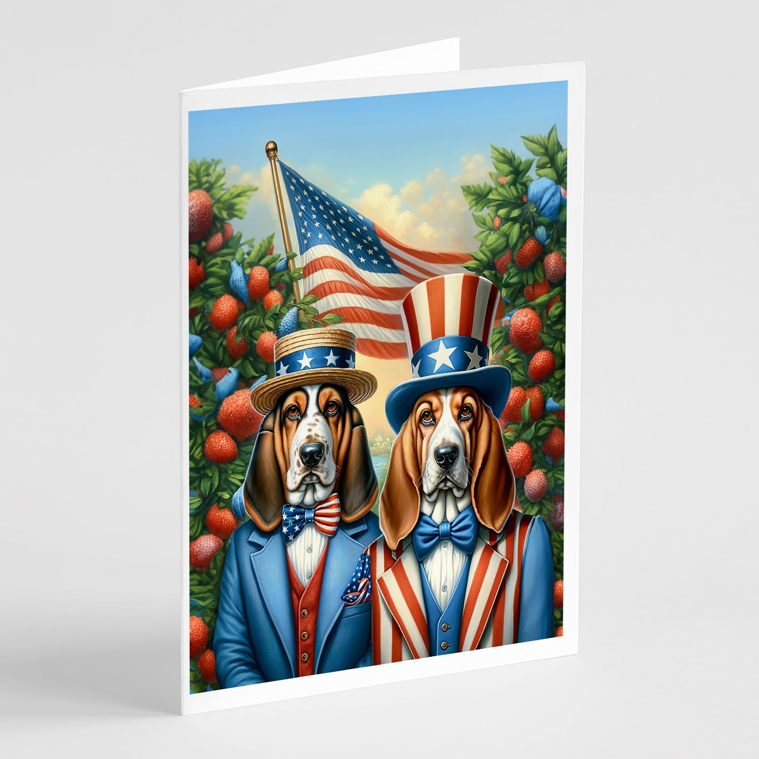 All American Basset Hound Greeting Cards Pack of 8 Blank Cards with Envelopes Whimsical A7 Size 5x7