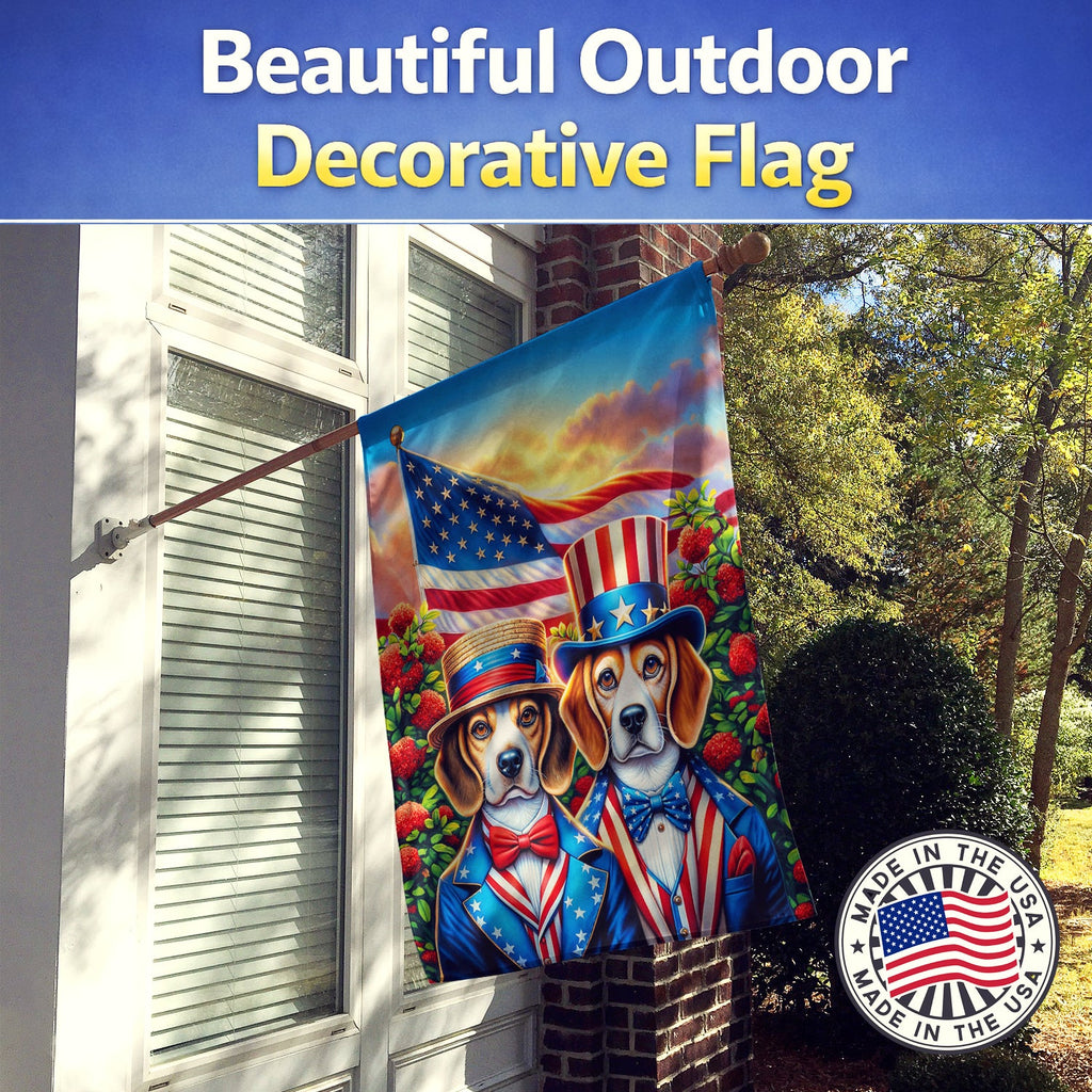 All American Beagle House Flag 28x40 Porch Sleeve Pole Decorative Outside Yard Banner Artwork Wall Hanging, Polyester