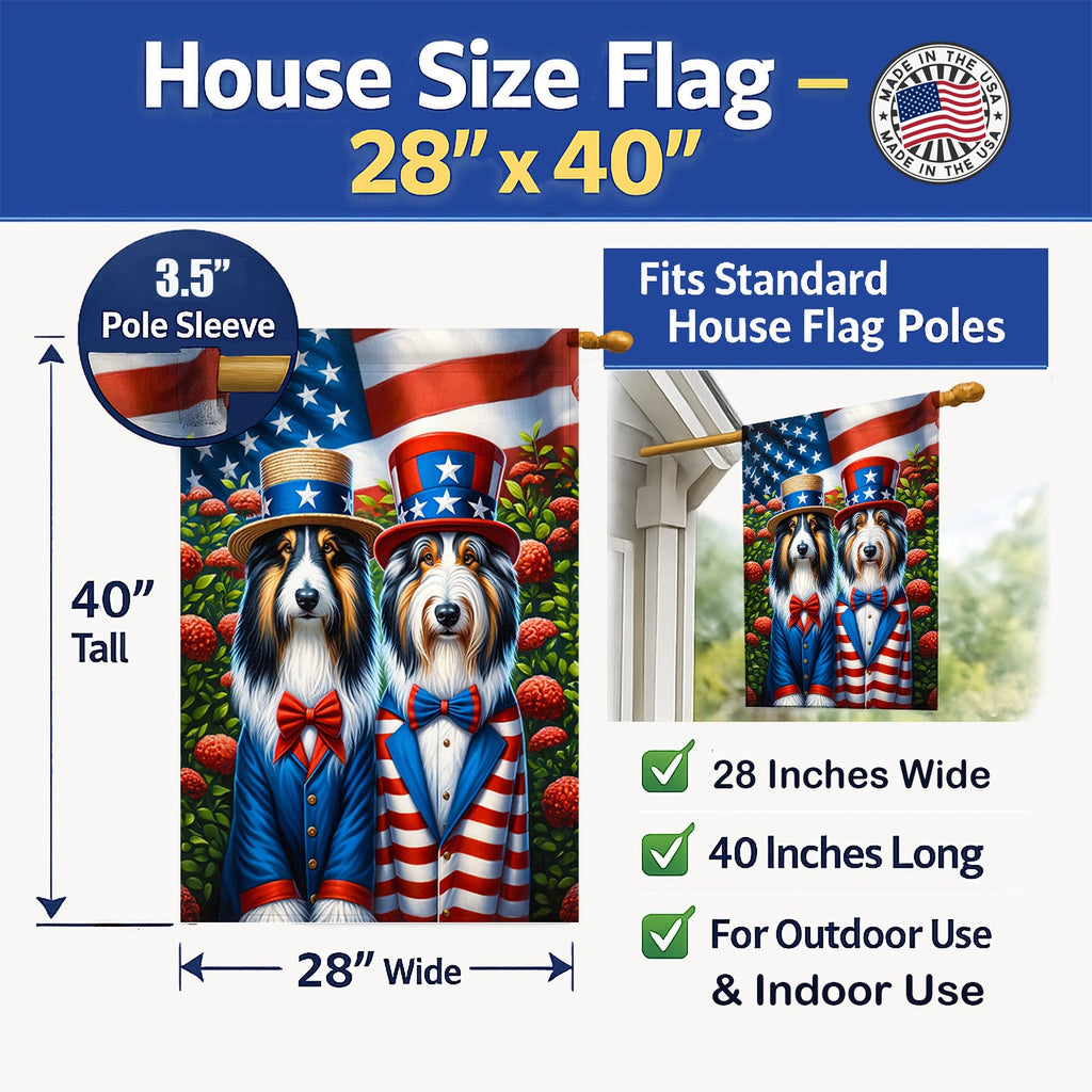 All American Bearded Collie House Flag 28x40 Porch Sleeve Pole Decorative Outside Yard Banner Artwork Wall Hanging, Polyester