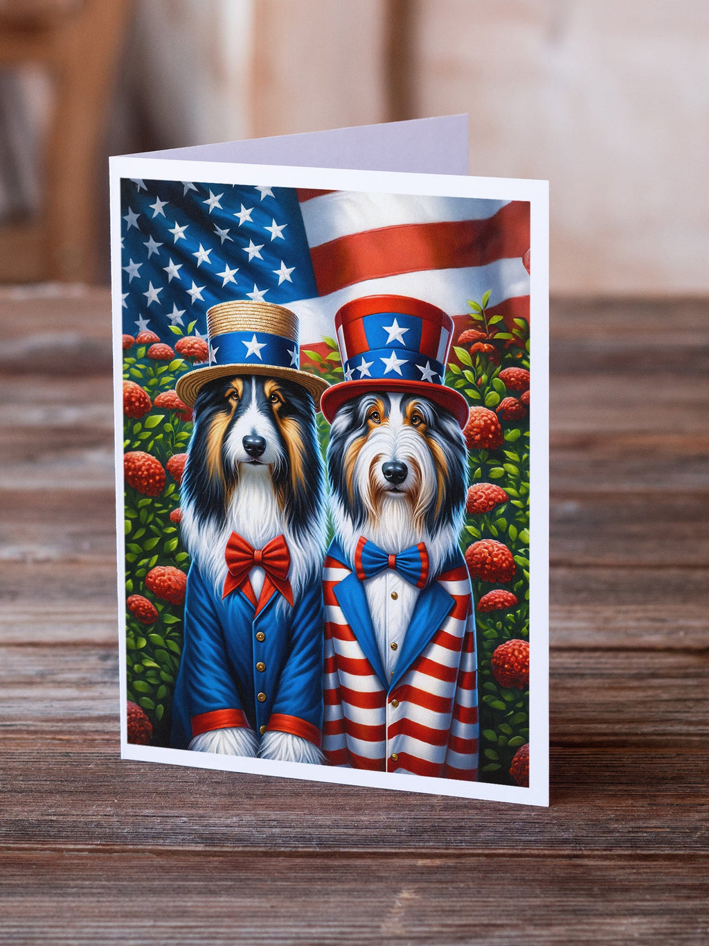 All American Bearded Collie Greeting Cards Pack of 8 Blank Cards with Envelopes Whimsical A7 Size 5x7