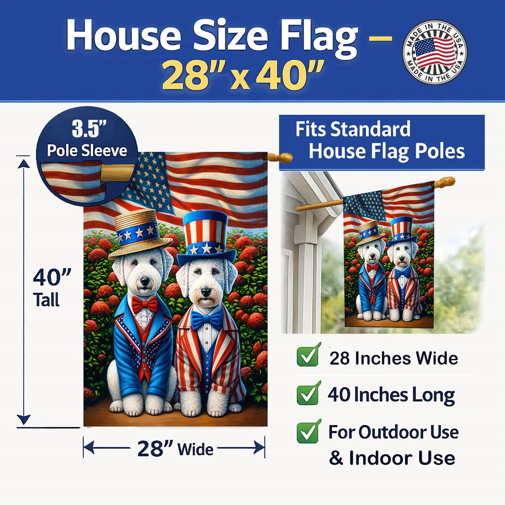 All American Bedlington Terrier House Flag 28x40 Porch Sleeve Pole Decorative Outside Yard Banner Artwork Wall Hanging, Polyester