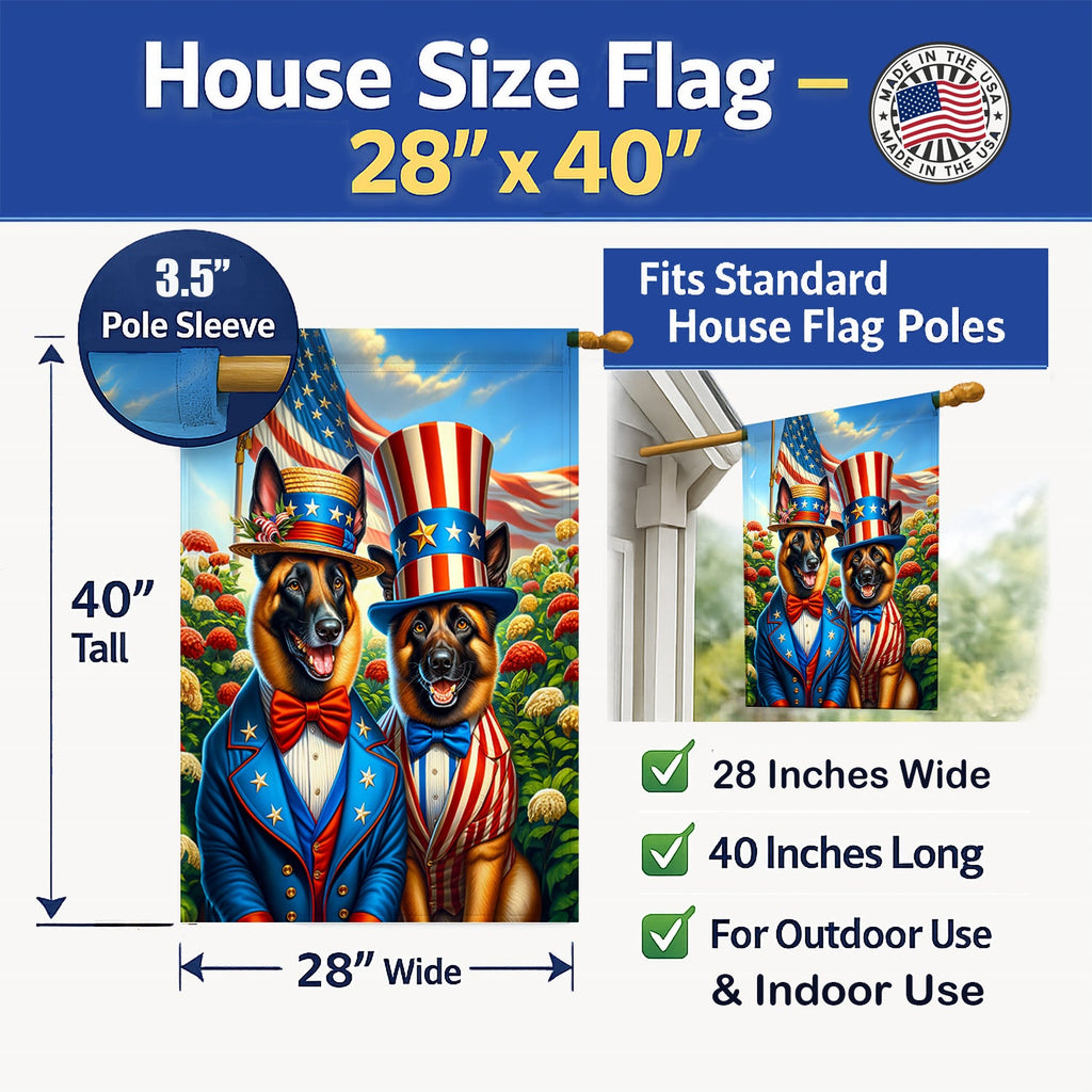All American Belgian Malinois House Flag 28x40 Porch Sleeve Pole Decorative Outside Yard Banner Artwork Wall Hanging, Polyester