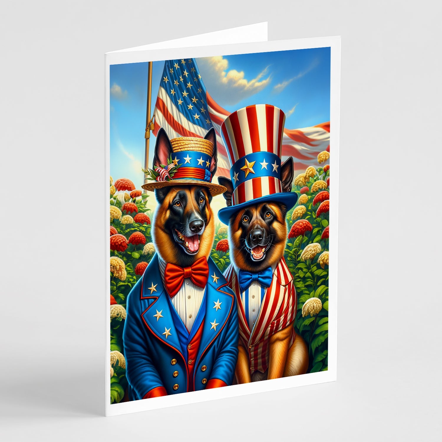 All American Belgian Malinois Greeting Cards Pack of 8 Blank Cards with Envelopes Whimsical A7 Size 5x7
