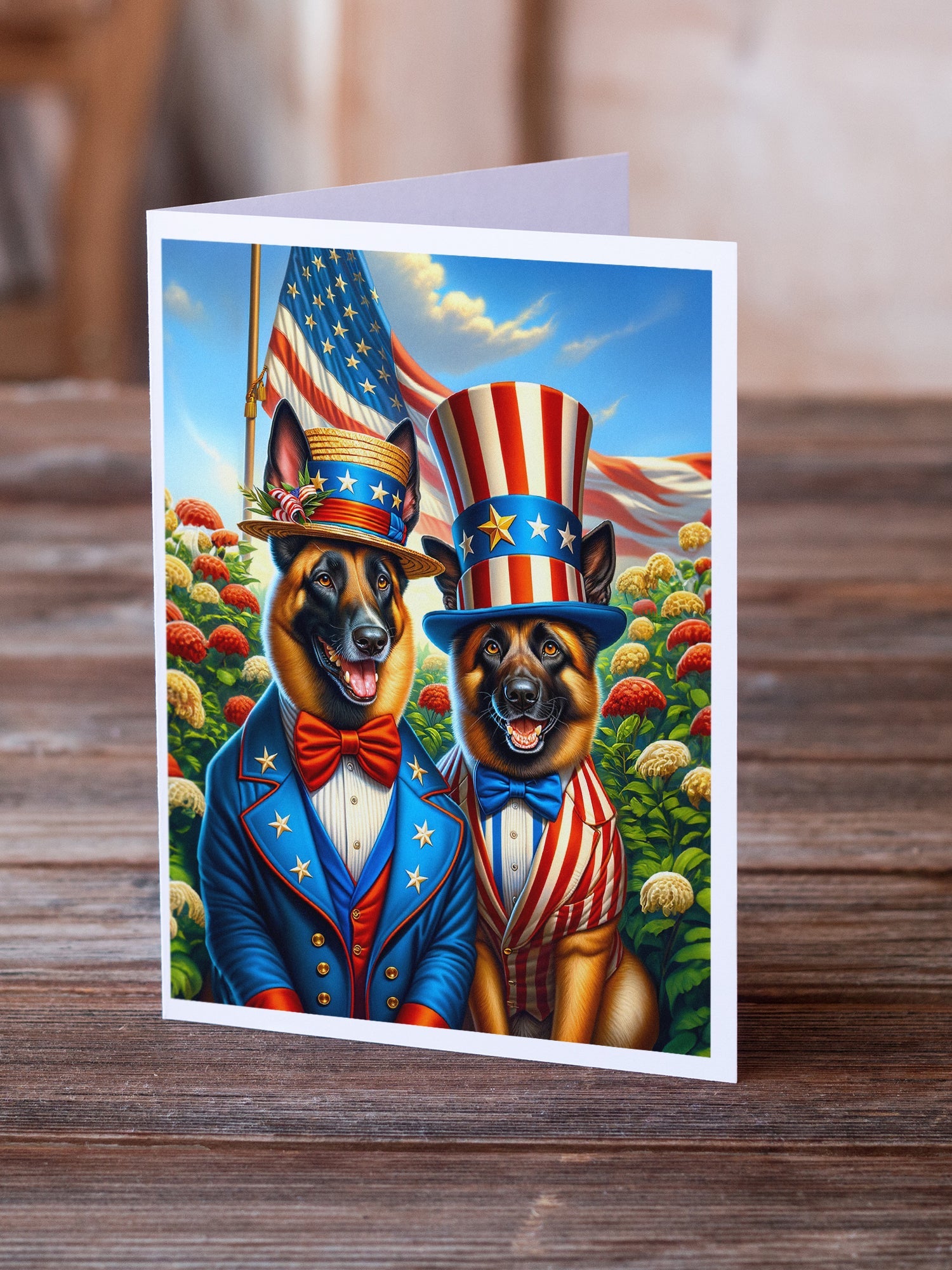 All American Belgian Malinois Greeting Cards Pack of 8 Blank Cards with Envelopes Whimsical A7 Size 5x7