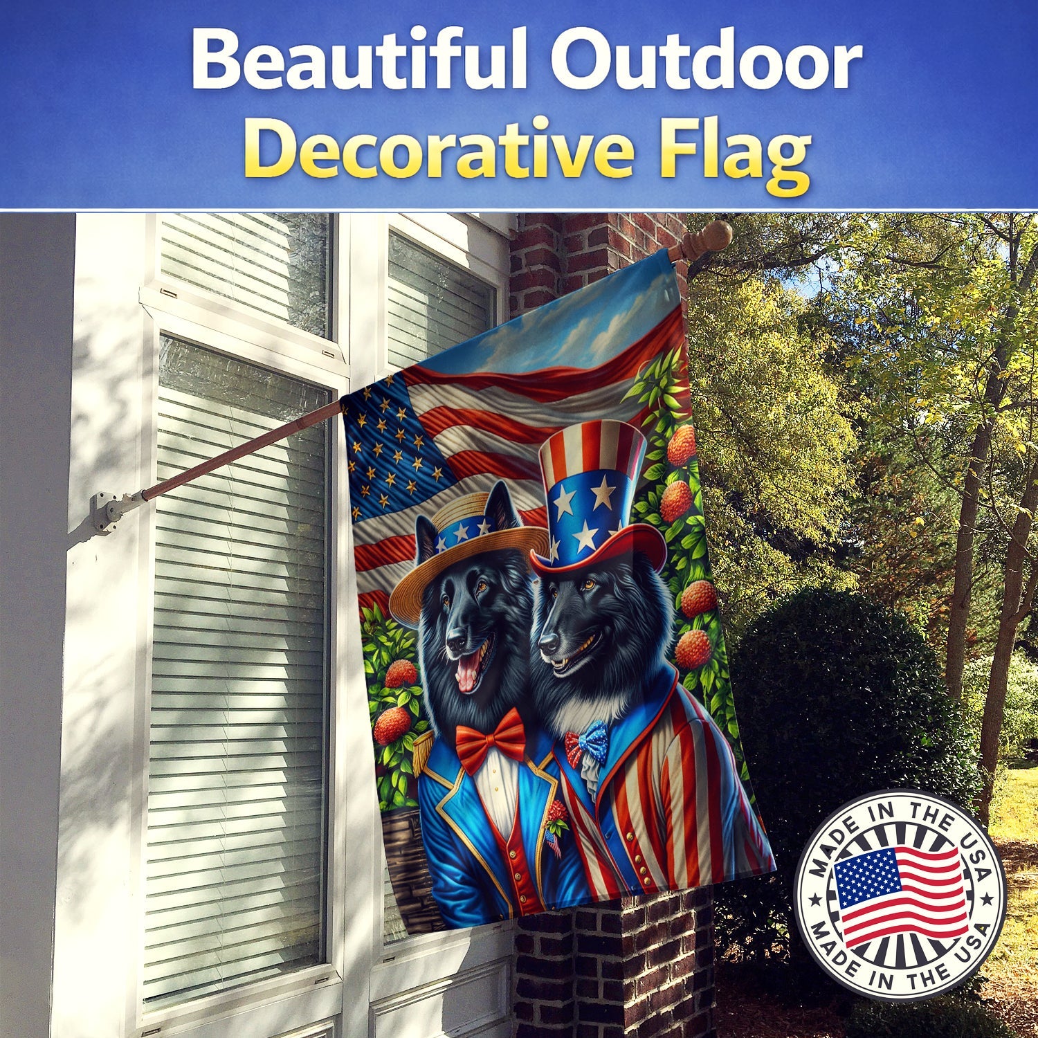 All American Belgian Sheepdog House Flag 28x40 Porch Sleeve Pole Decorative Outside Yard Banner Artwork Wall Hanging, Polyester