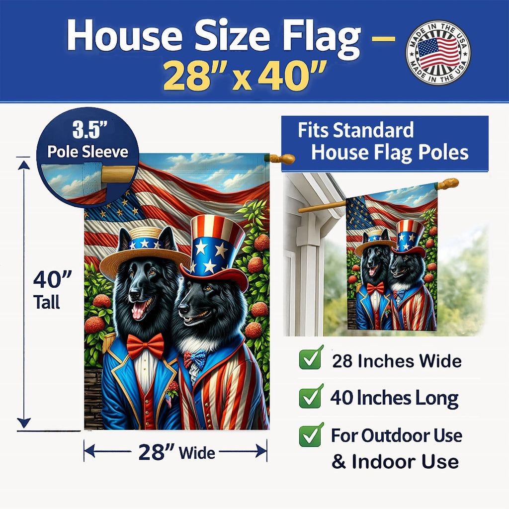 All American Belgian Sheepdog House Flag 28x40 Porch Sleeve Pole Decorative Outside Yard Banner Artwork Wall Hanging, Polyester