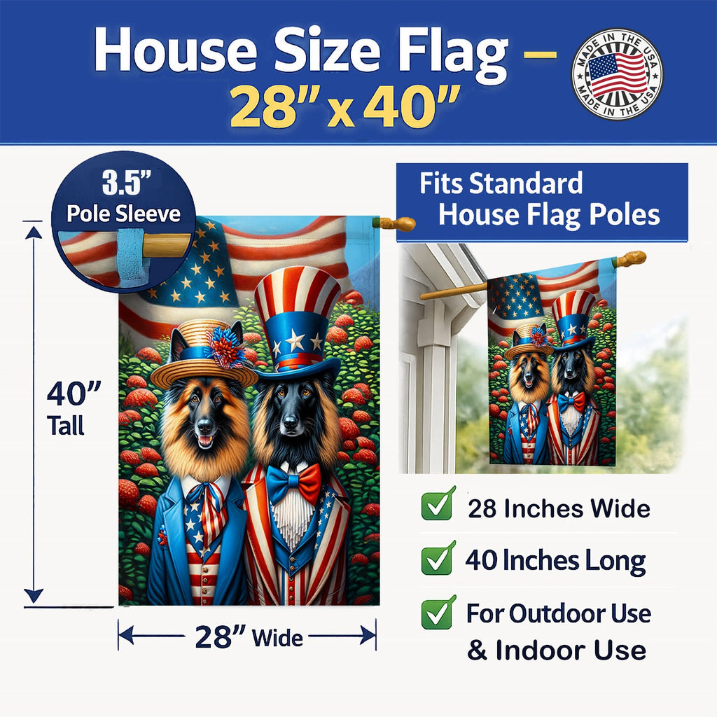 All American Belgian Tervuren House Flag 28x40 Porch Sleeve Pole Decorative Outside Yard Banner Artwork Wall Hanging, Polyester