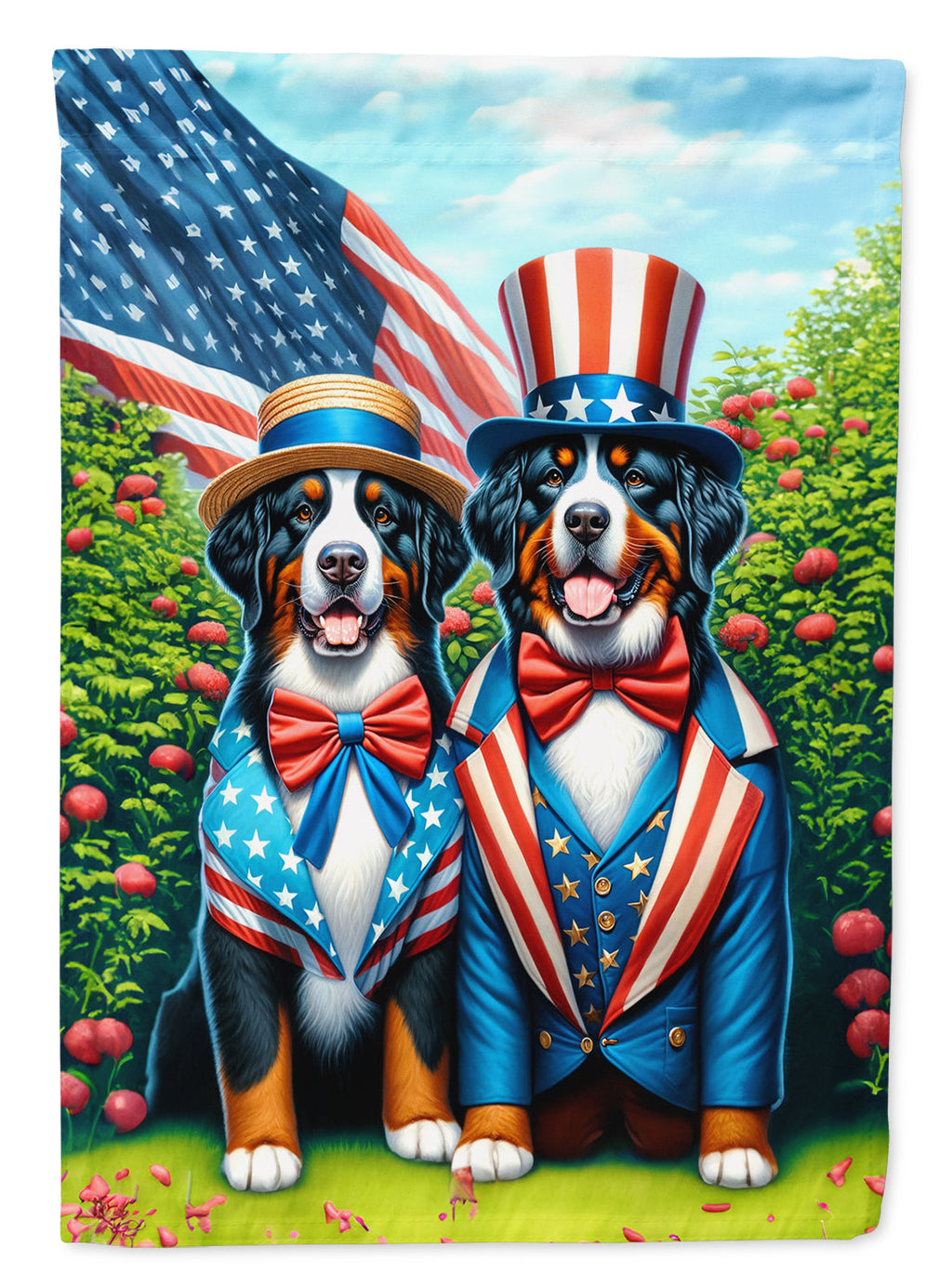 All American Bernese Mountain Dog House Flag 28x40 Porch Sleeve Pole Decorative Outside Yard Banner Artwork Wall Hanging, Polyester