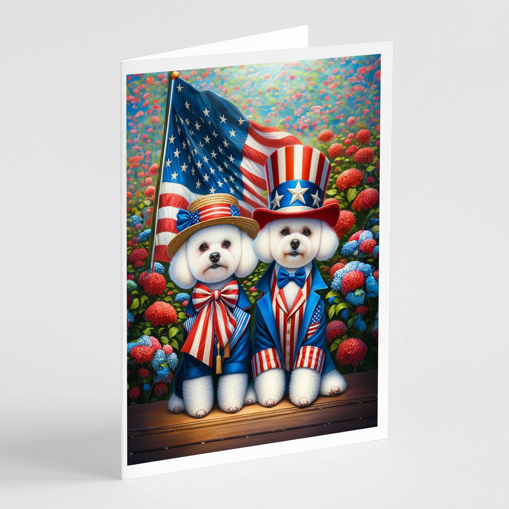 All American Bichon Frise Greeting Cards Pack of 8 Blank Cards with Envelopes Whimsical A7 Size 5x7