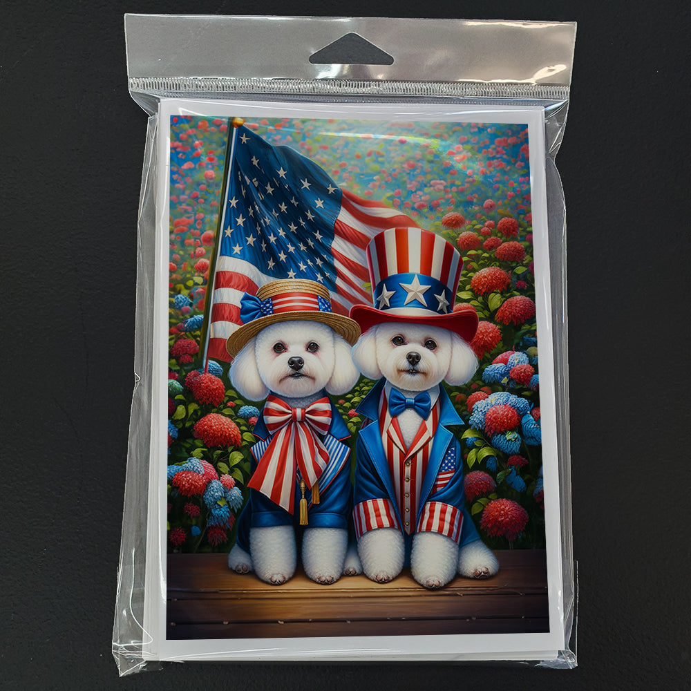 All American Bichon Frise Greeting Cards Pack of 8 Blank Cards with Envelopes Whimsical A7 Size 5x7