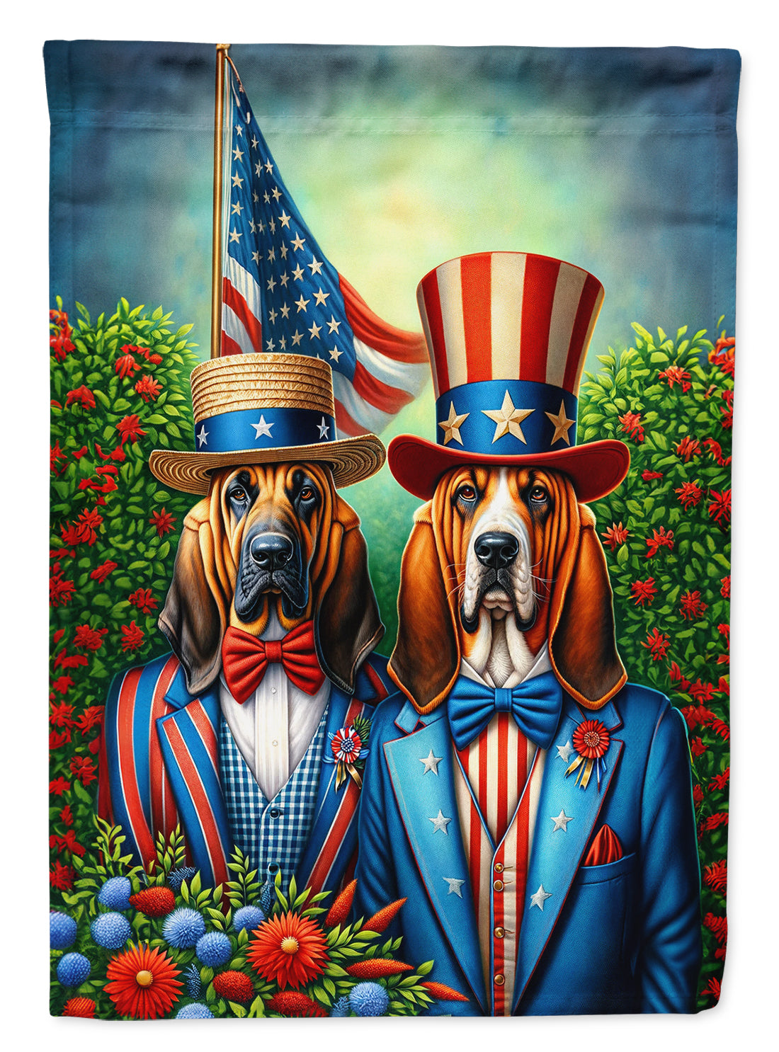 All American Bloodhound House Flag 28x40 Porch Sleeve Pole Decorative Outside Yard Banner Artwork Wall Hanging, Polyester
