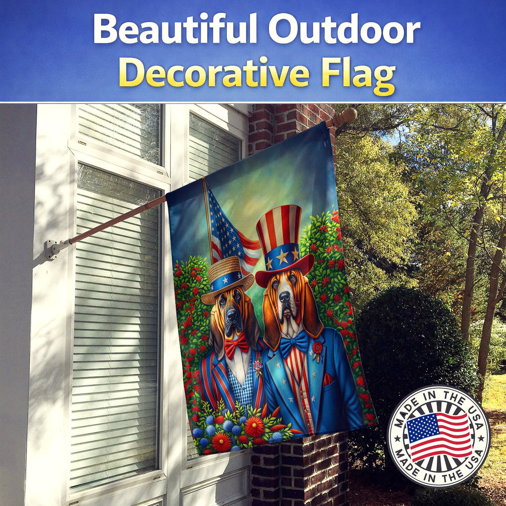 All American Bloodhound House Flag 28x40 Porch Sleeve Pole Decorative Outside Yard Banner Artwork Wall Hanging, Polyester