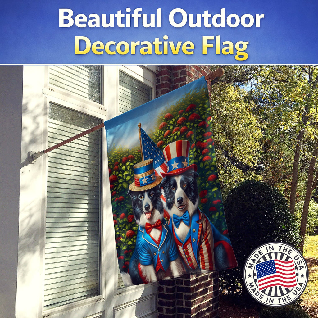 All American Border Collie House Flag 28x40 Porch Sleeve Pole Decorative Outside Yard Banner Artwork Wall Hanging, Polyester