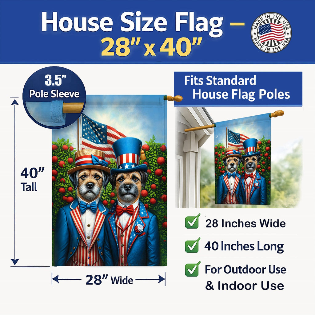 All American Border Terrier House Flag 28x40 Porch Sleeve Pole Decorative Outside Yard Banner Artwork Wall Hanging, Polyester