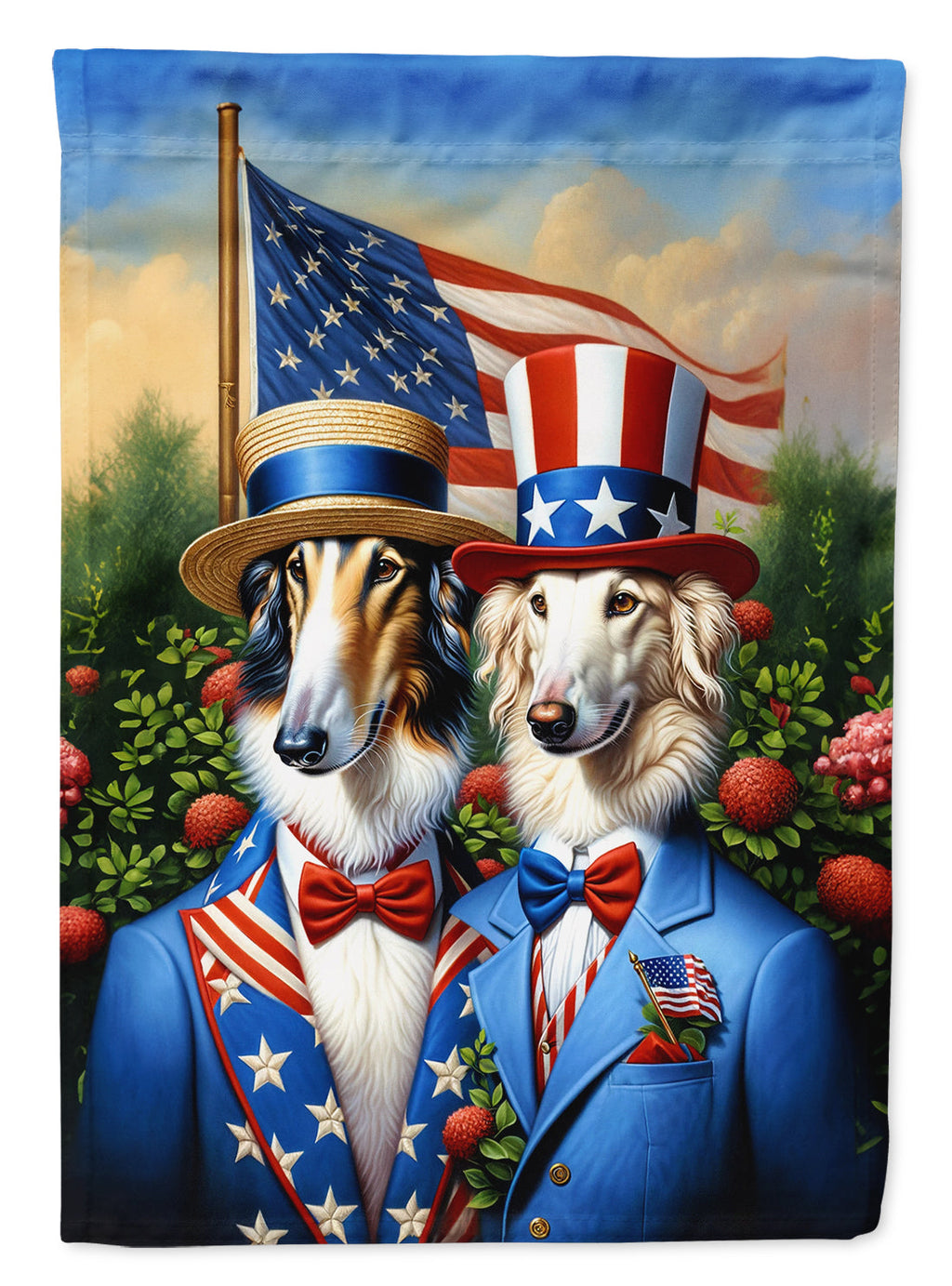 All American Borzoi House Flag 28x40 Porch Sleeve Pole Decorative Outside Yard Banner Artwork Wall Hanging, Polyester