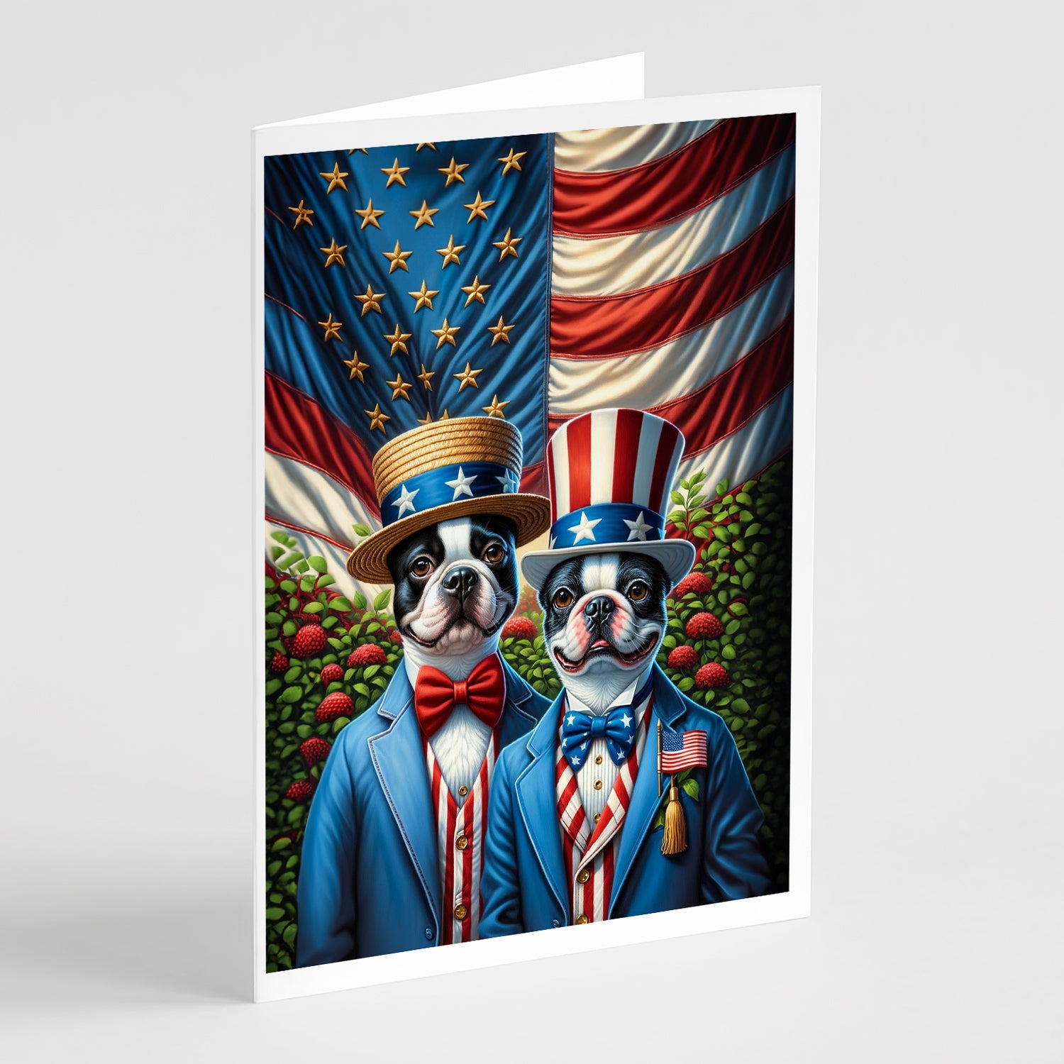 All American Boston Terrier Greeting Cards Pack of 8 Blank Cards with Envelopes Whimsical A7 Size 5x7