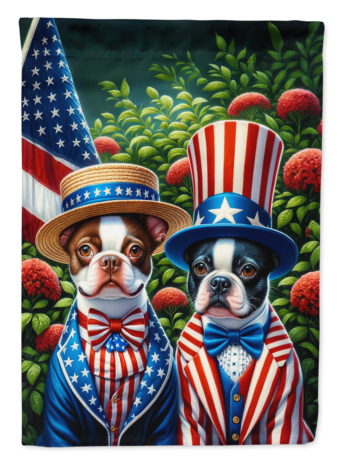 All American Boston Terrier House Flag 28x40 Porch Sleeve Pole Decorative Outside Yard Banner Artwork Wall Hanging, Polyester