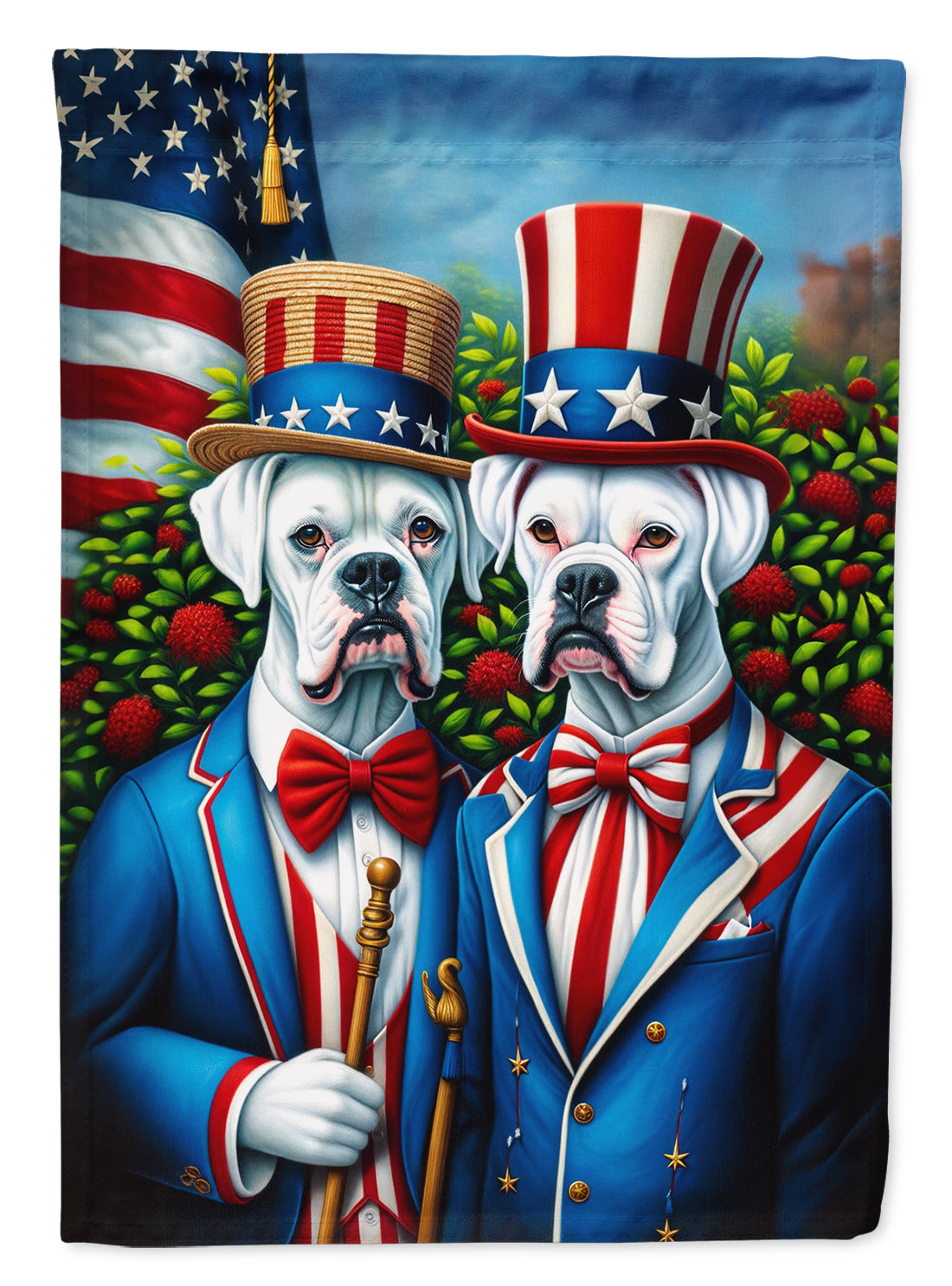 All American White Boxer House Flag 28x40 Porch Sleeve Pole Decorative Outside Yard Banner Artwork Wall Hanging, Polyester