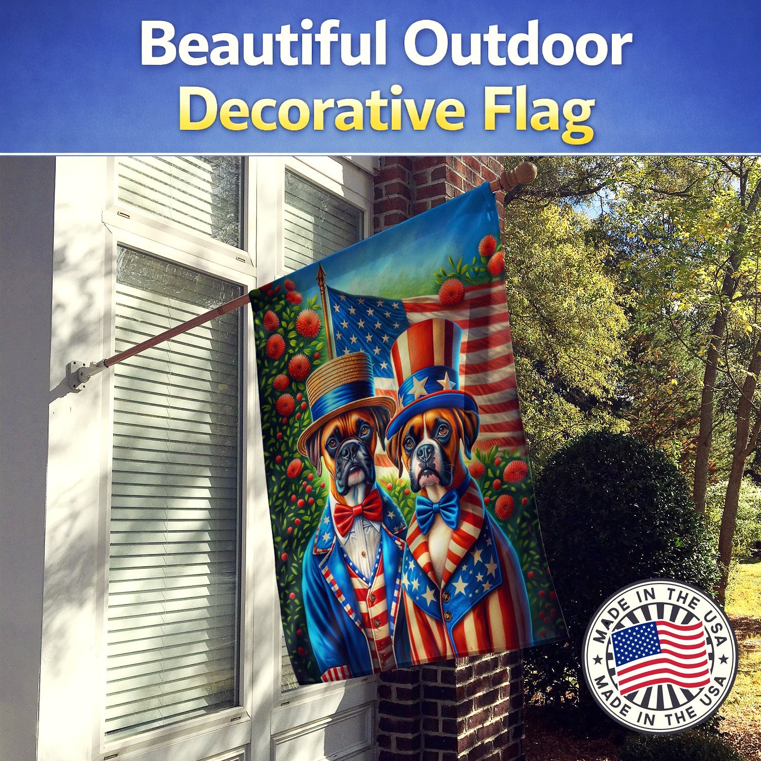 All American Boxer House Flag 28x40 Porch Sleeve Pole Decorative Outside Yard Banner Artwork Wall Hanging, Polyester