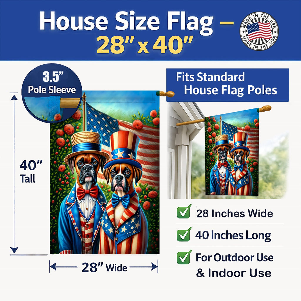 All American Boxer House Flag 28x40 Porch Sleeve Pole Decorative Outside Yard Banner Artwork Wall Hanging, Polyester