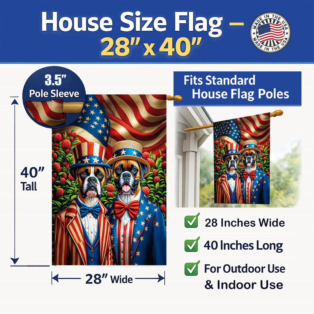 All American Boxer House Flag 28x40 Porch Sleeve Pole Decorative Outside Yard Banner Artwork Wall Hanging, Polyester